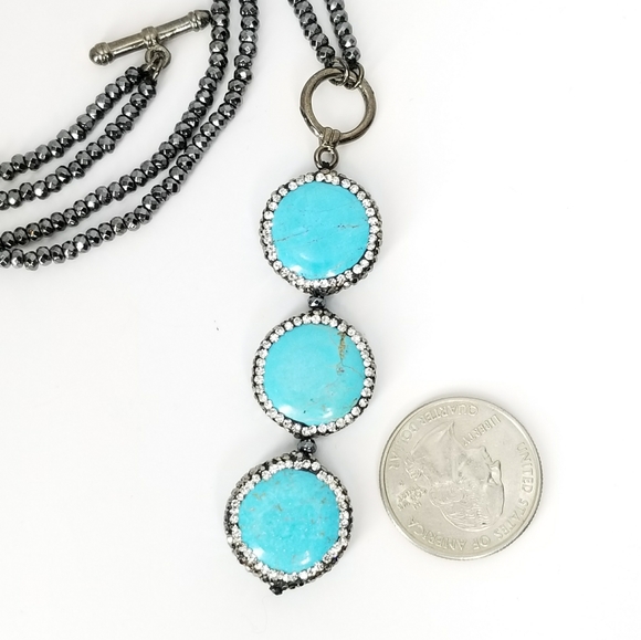 Turquoise Crystals Hematite Choker Necklace - Picture 6 of 13